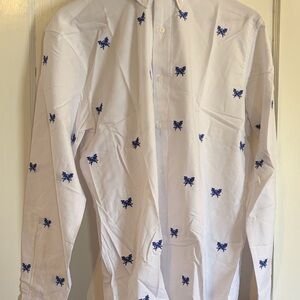 Castaway Nantucket Island White Shirt with Blue Embroidered Fish. 🐟